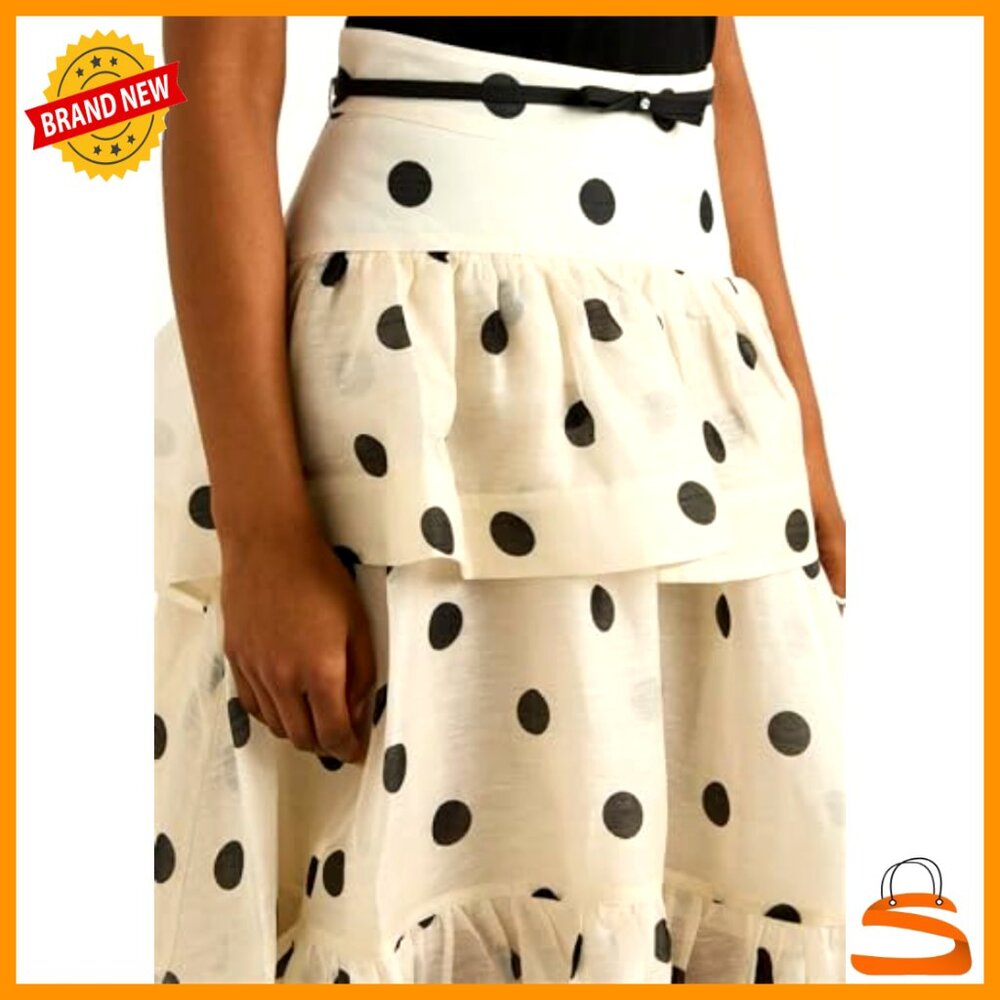 Polka Dot Maxi Skirt High Waist Asymmetrical Ruffle Layered Midi Summer - Picture 6 of 7